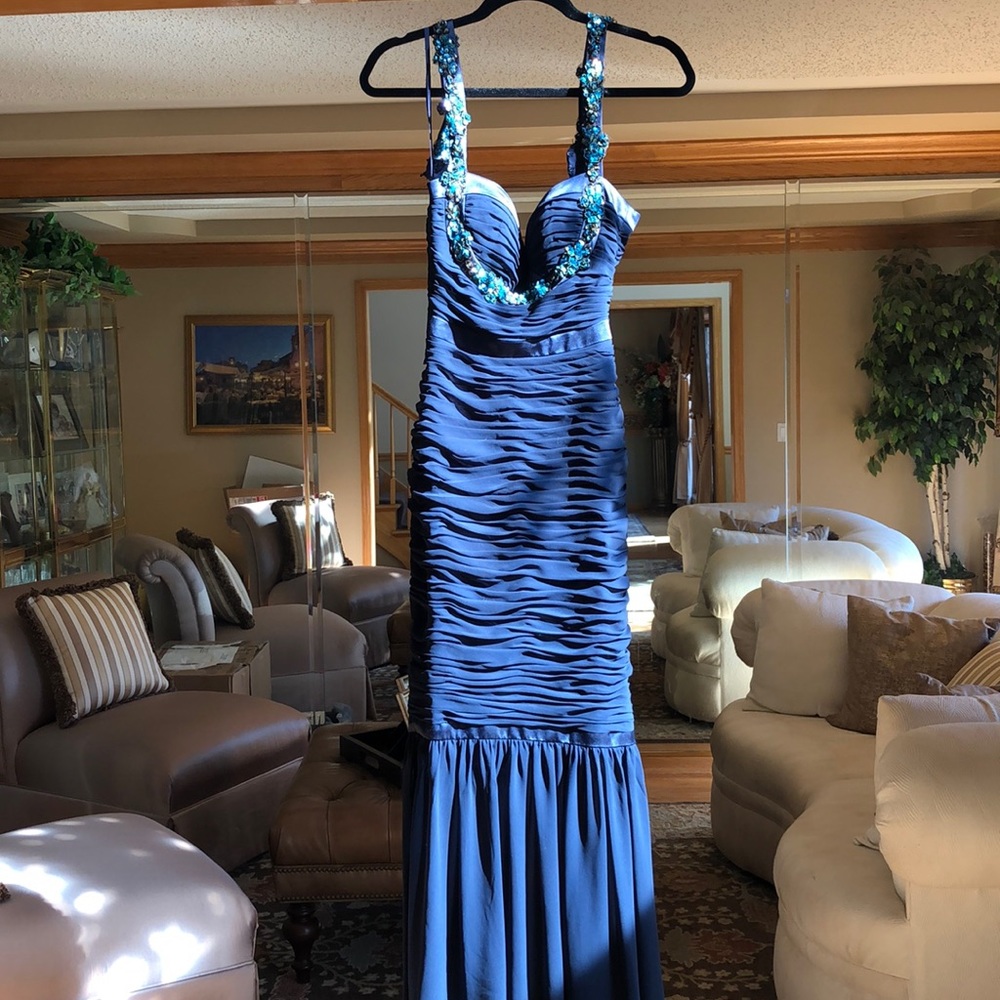 Beautiful blue dress with sequins and beads